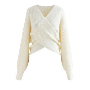 NWT CRISSCROSS RIBBED KNIT CROP SWEATER